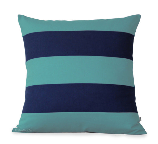 Rugby Stripe Pillow - Mint and Navy