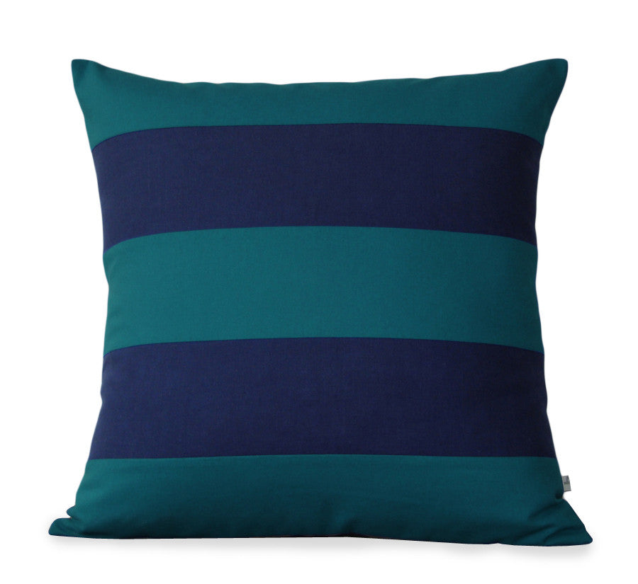 Rugby Stripe Pillow - Teal and Navy