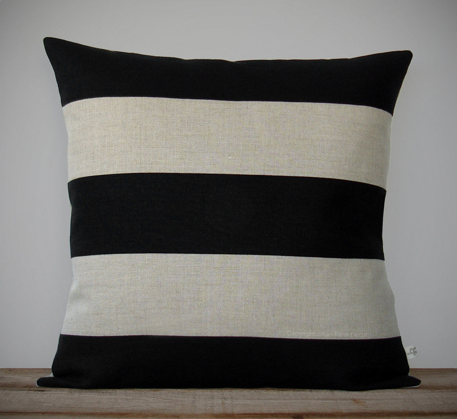 Rugby Stripe Pillow - Black and Natural