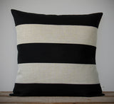 Rugby Stripe Pillow - Black and Natural