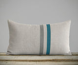 Striped Pillow - Biscay Bay, Stone Grey and Natural Linen