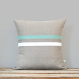 Aqua and Cream Striped Pillow