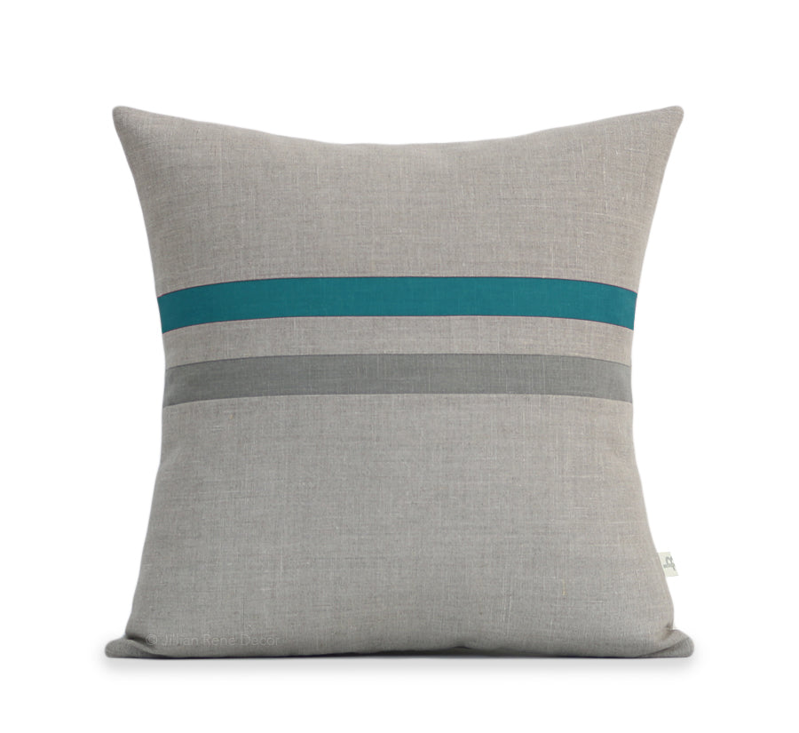 Striped Lumbar Pillow - Biscay Bay, Stone Grey and Natural Linen