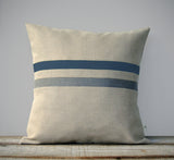 Striped Lumbar Pillow - Lake, Stone Grey and Natural Linen