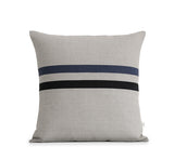 Striped Lumbar Pillow - Black, Navy Blue and Natural Linen