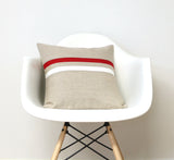 Striped Pillow - Poppy Red, Cream and Natural Linen