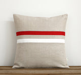 Striped Pillow - Poppy Red, Cream and Natural Linen