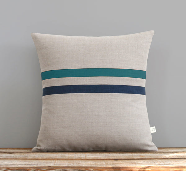 Striped Pillow - Teal, Navy and Natural