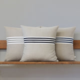 Banded Stripe Pillow - Navy, Cream and Natural