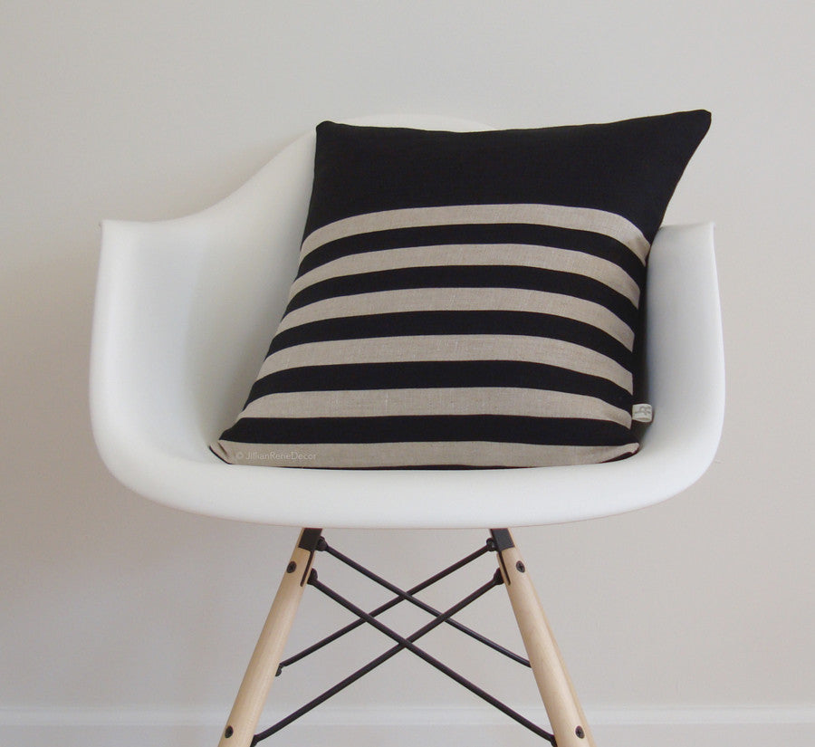 Multi Stripe Pillow - Black and Natural