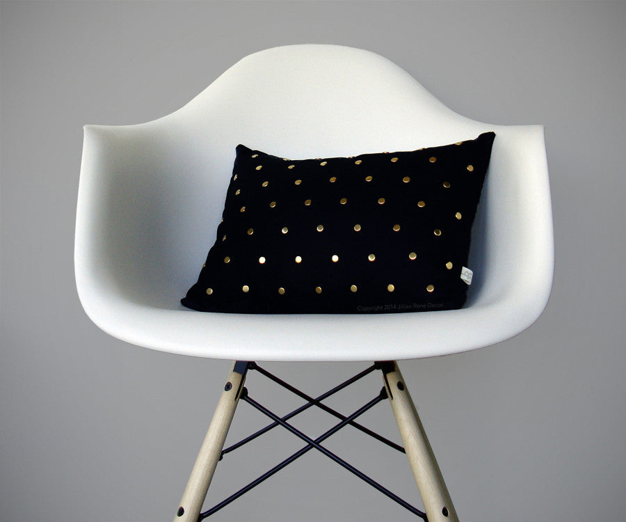 Studded Pillow - Black Linen