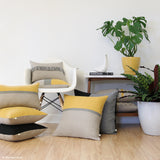 Horizon Line Pillow - Yellow, Stone and Natural Linen