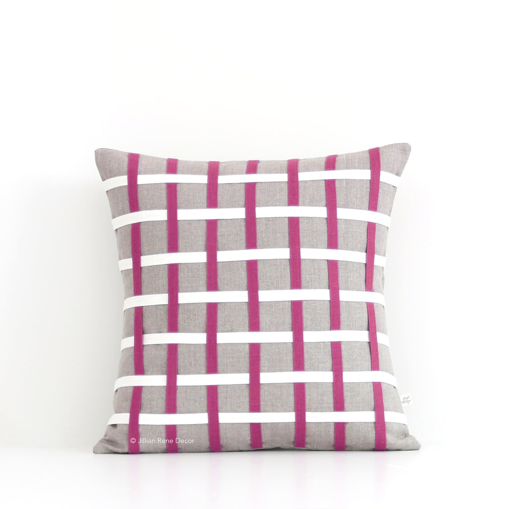 Woven Pillow - Sangria, Cream and Natural Linen