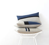 Striped Lumbar Pillow - Black, Navy Blue and Natural Linen
