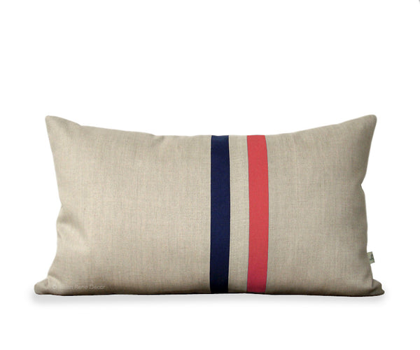 Striped Pillow - Coral, Navy and Natural