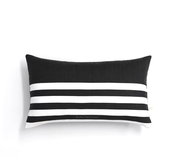 Multi Stripe Lumbar Pillow - Black and Cream