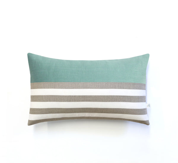 Breton Stripe Lumbar Pillow - Natural, Cream and Aqua
