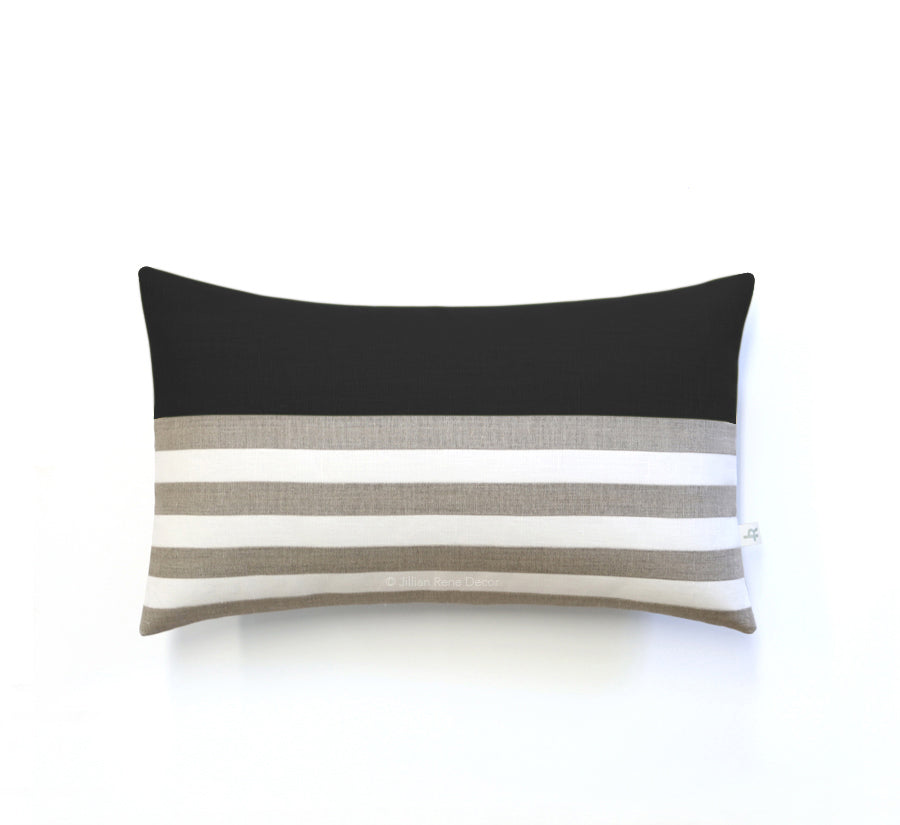 Breton Stripe Lumbar Pillow - Black, Cream and Natural