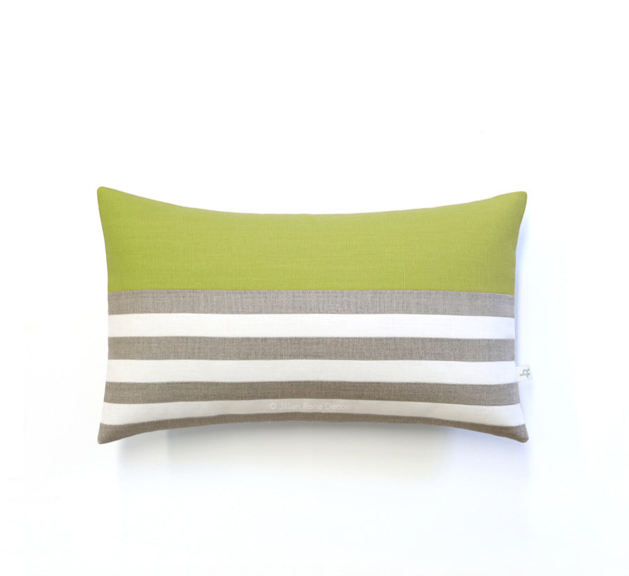 Breton Stripe Lumbar Pillow - Natural, Cream and Linden