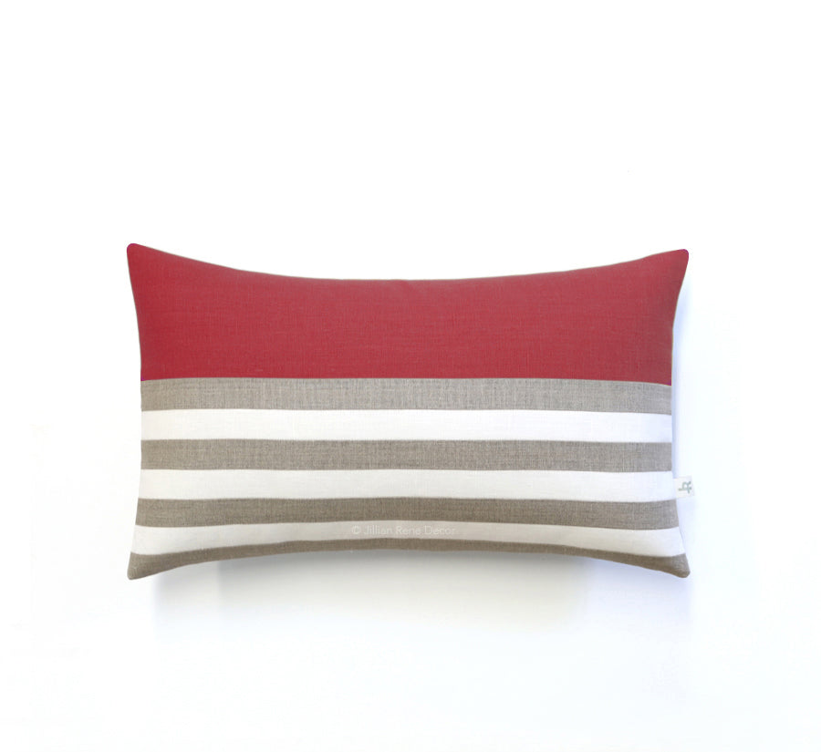 Breton Stripe Lumbar Pillow - Natural, Cream and Marsala