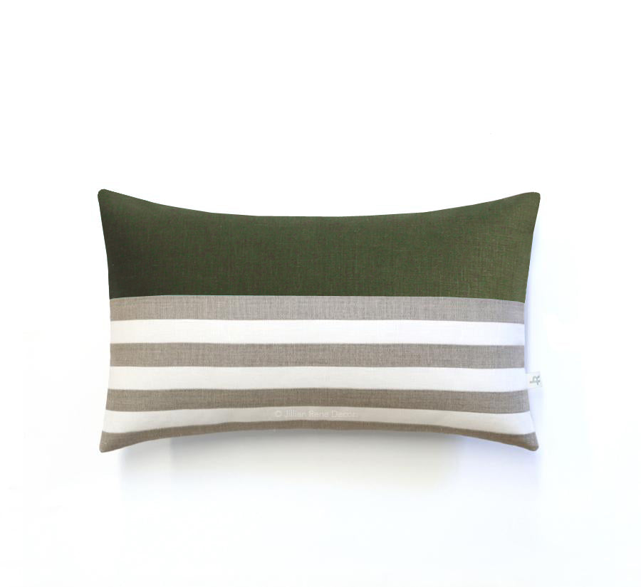 Breton Stripe Pillow - Olive, Cream and Natural