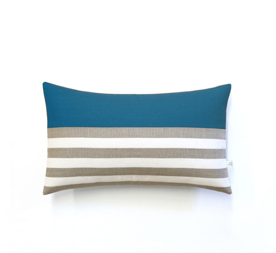Breton Stripe Lumbar Pillow - Natural, Cream and Teal