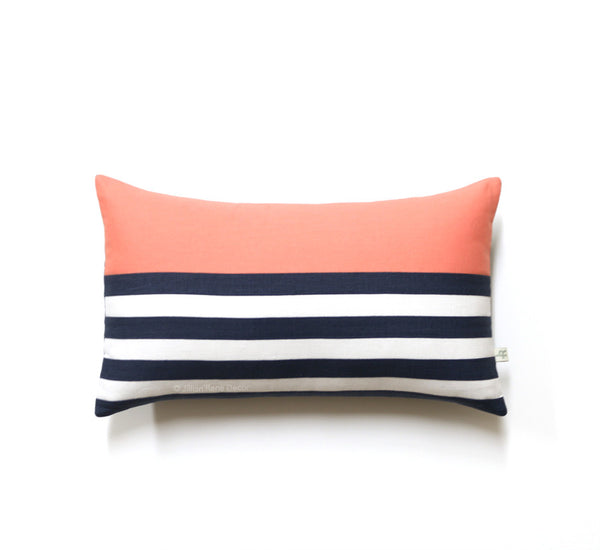 Breton Stripe Lumbar Pillow - Navy / Cream / Cantaloupe