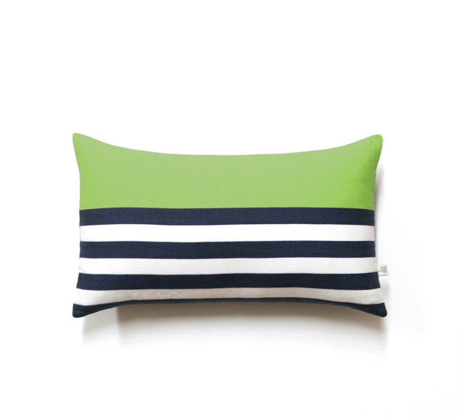 Breton Stripe Lumbar Pillow - Navy / Cream / Lime