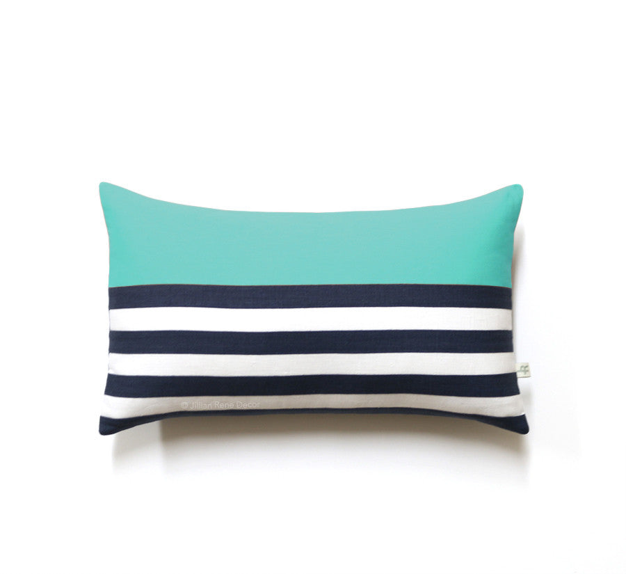 Breton Stripe Lumbar Pillow - Navy / Cream / Mint
