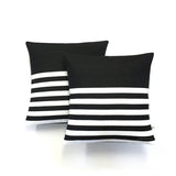 Multi Stripe Lumbar Pillow - Black and Cream
