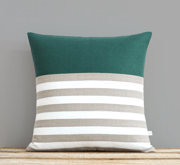 Breton Stripe Pillow - Jade, Cream and Natural