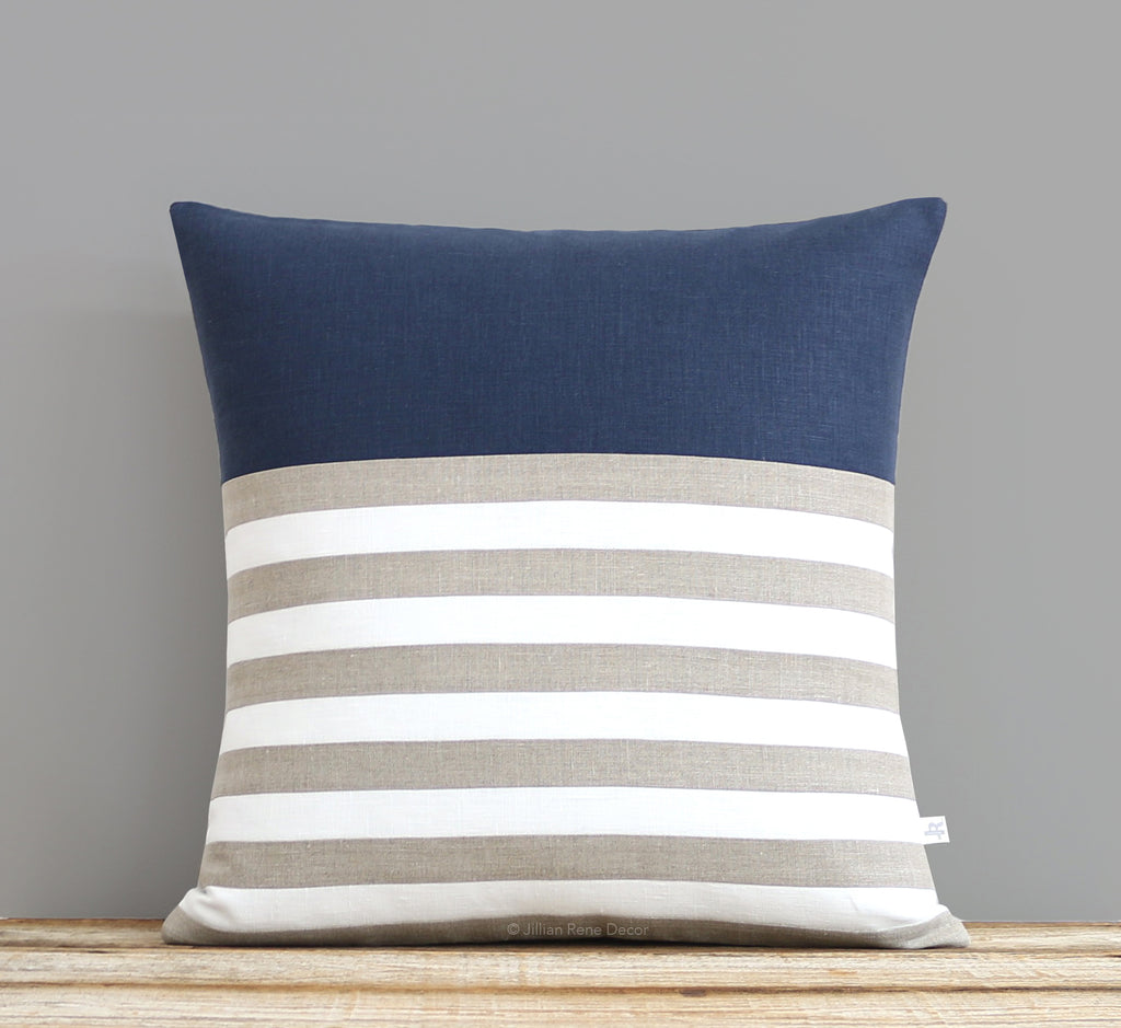 Breton Stripe Pillow - Navy, Cream and Natural