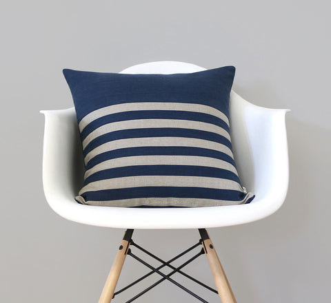 Breton Stripe Pillow - Navy and Natural