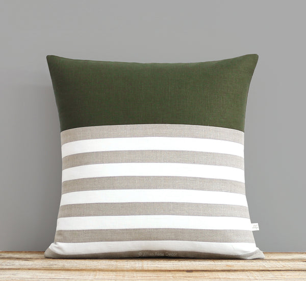 Breton Stripe Pillow - Olive, Cream and Natural