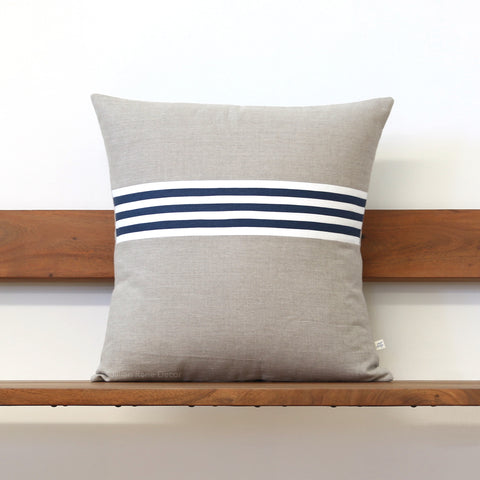 Banded Stripe Pillow - Navy, Cream and Natural