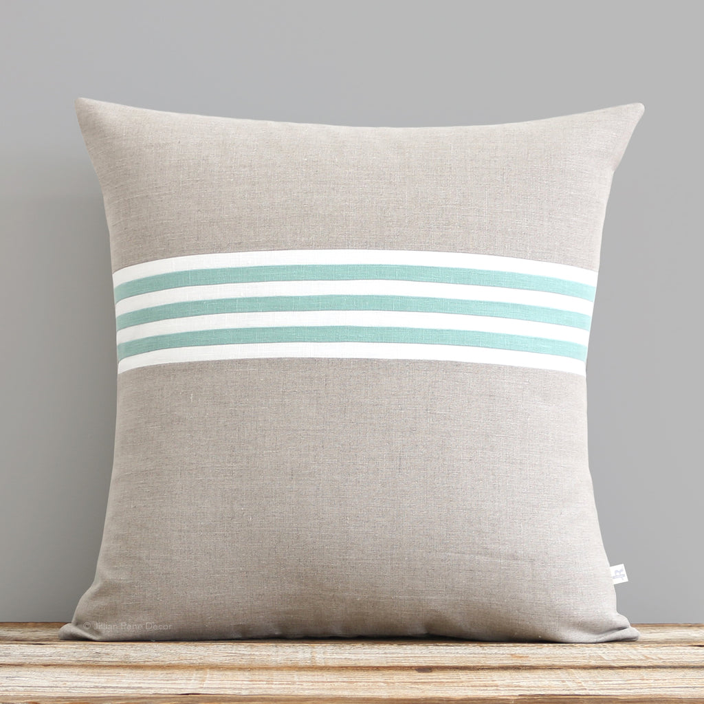 Banded Stripe Pillow - Aqua, Cream and Natural
