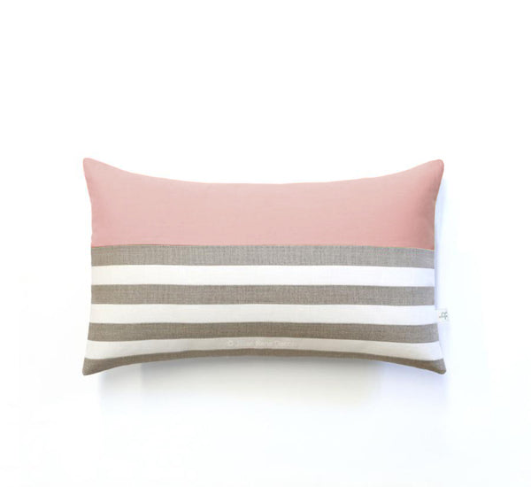 Breton Stripe Lumbar Pillow - Natural, Cream and Blush
