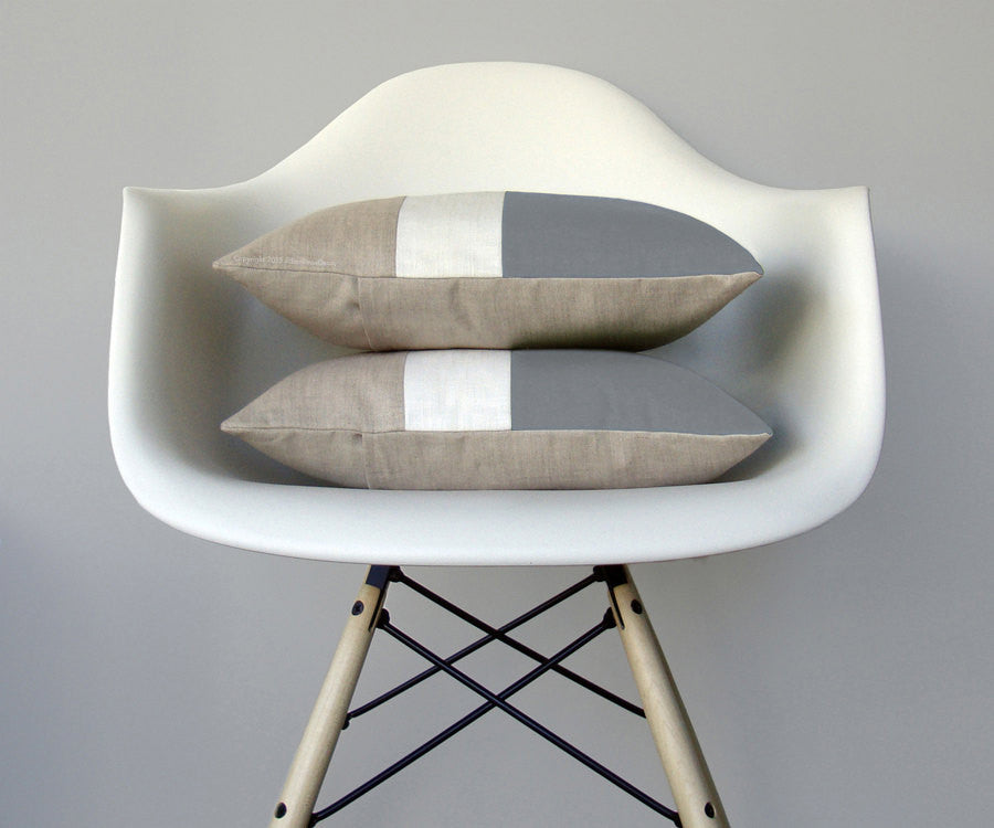 Colorblock Pillow - Grey/Cream/Natural