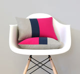 Colorblock Pillow - Hot Pink/Navy/Natural