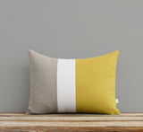 Colorblock Pillow - Mustard, Cream and Natural Linen