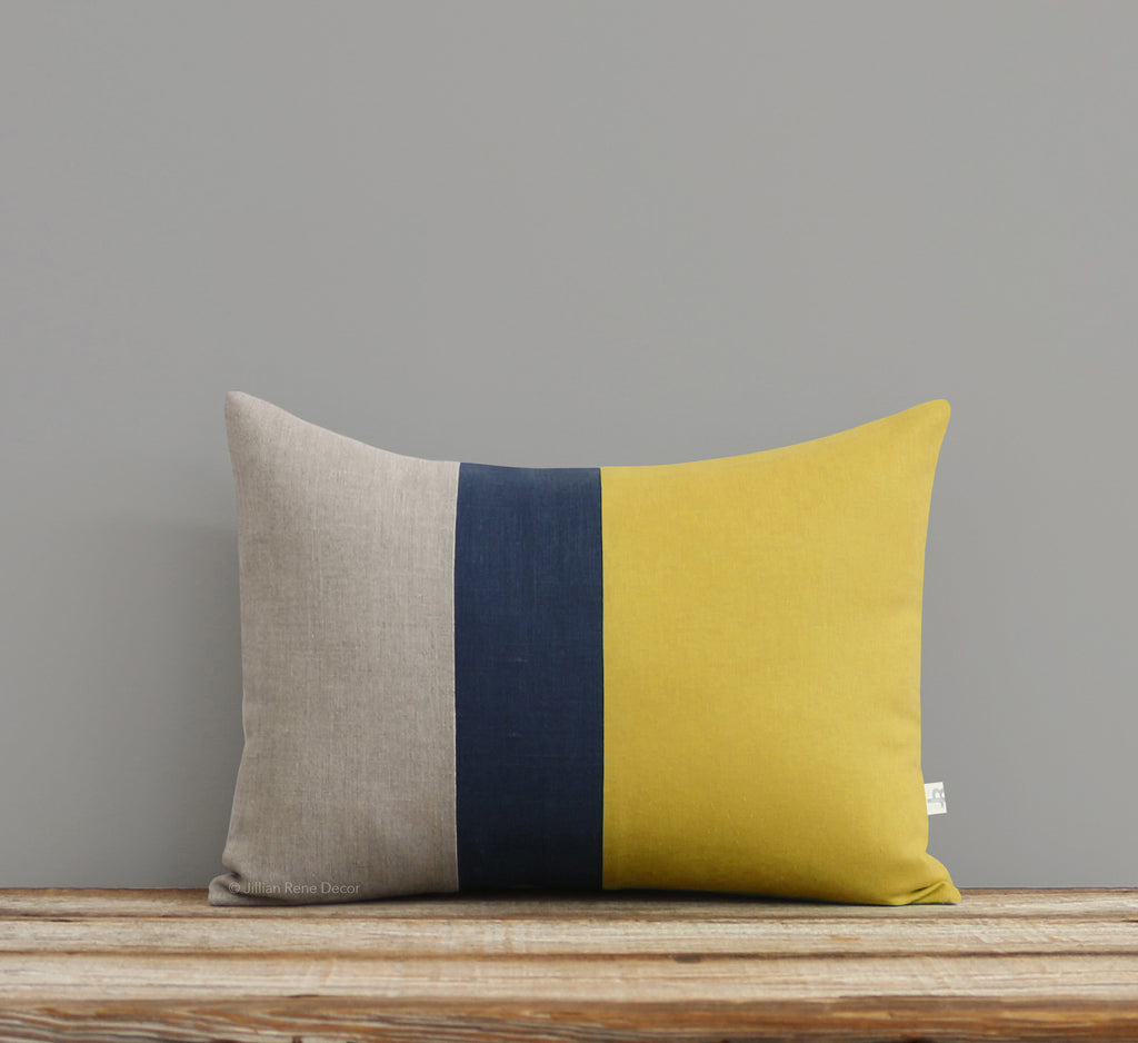 Colorblock Pillow - Mustard, Navy and Natural