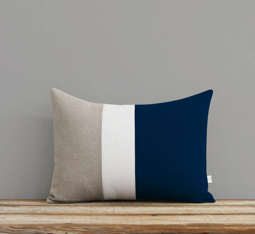 Colorblock Pillow - Navy, Cream and Natural