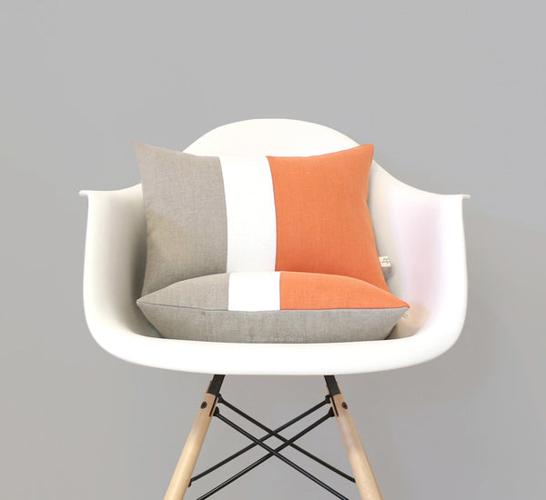 Colorblock Pillow - Pumpkin Orange, Cream and Natural