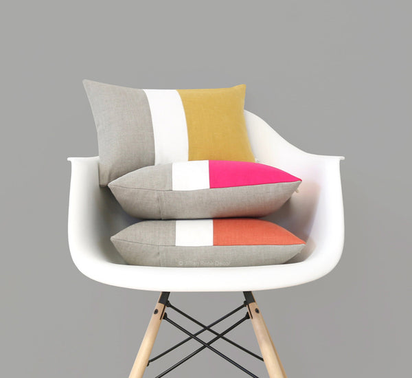 Colorblock Pillow Covers - Yellow, Hot Pink or Orange