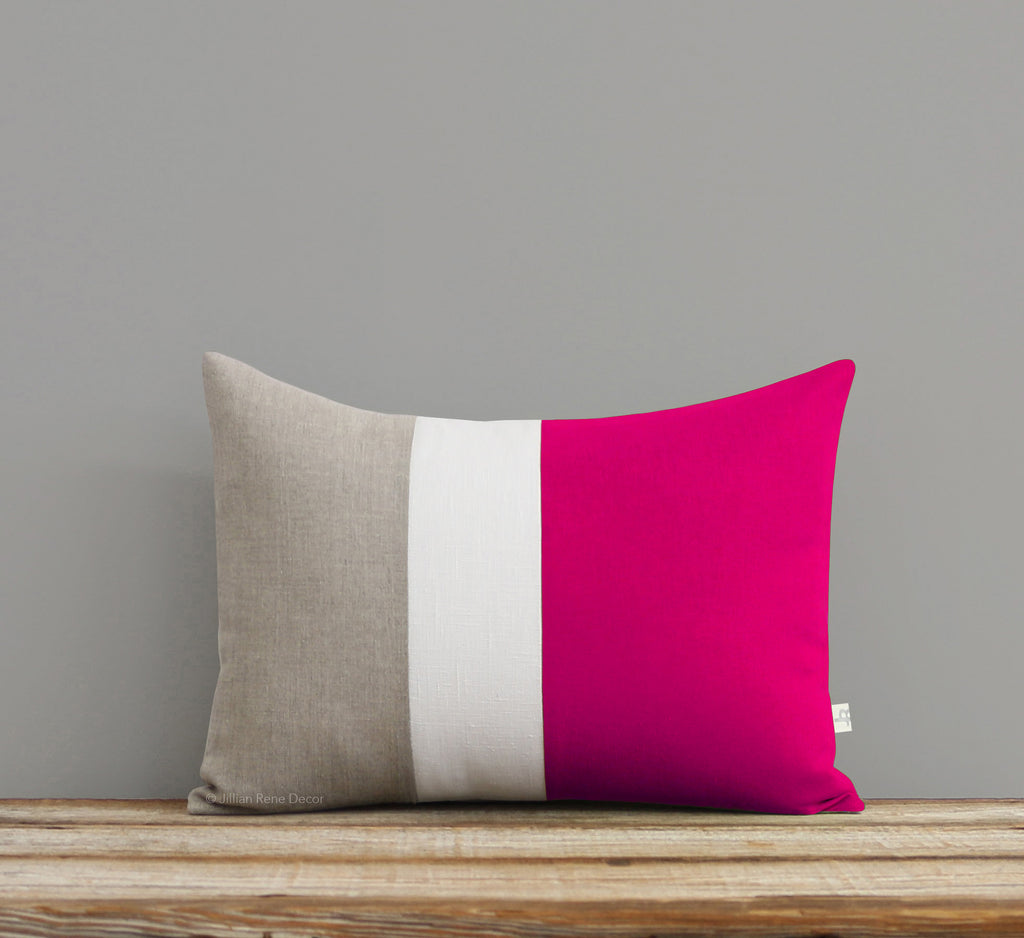 Colorblock Pillow - Hot Pink/Cream/Natural