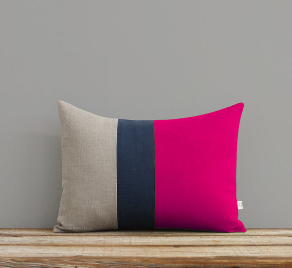 Colorblock Pillow - Hot Pink/Navy/Natural