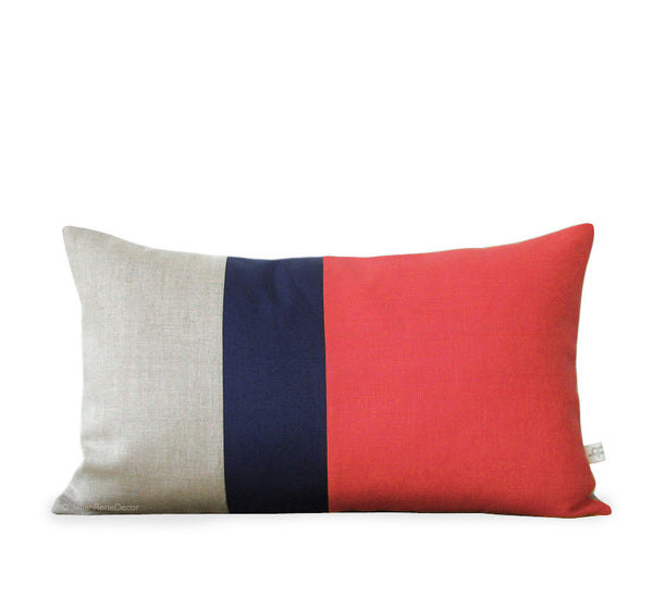 Colorblock Pillow - Coral/Navy/Natural