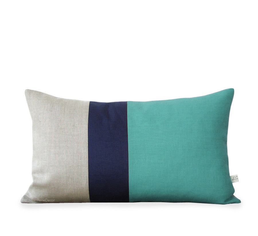 Colorblock Pillow - Mint/Navy/Natural