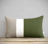 Colorblock Pillow Cover - Olive Green, Cream and Natural