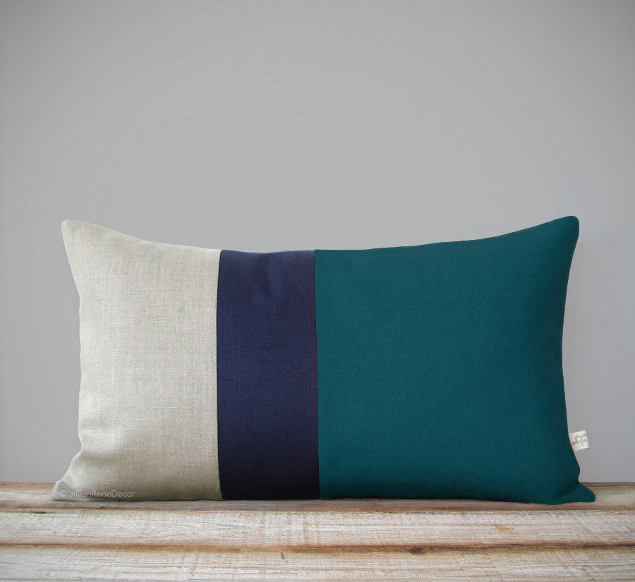 Colorblock Pillow - Teal, Navy and Natural